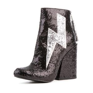 Y.R.U Ziggy Black Glitter booties NWT yru